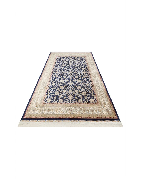 Isfahan 03 Navy Cream  Klasik Desenli Yüksek Kalite Sık Dokuma Makine Halısı