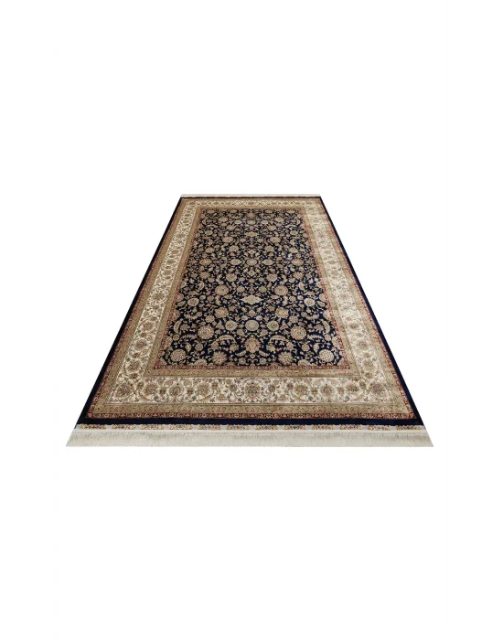 Isfahan 03 Navy Cream  Klasik Desenli Yüksek Kalite Sık Dokuma Makine Halısı