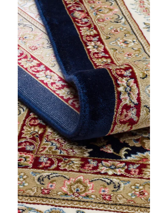Isfahan 03 Navy Cream  Klasik Desenli Yüksek Kalite Sık Dokuma Makine Halısı