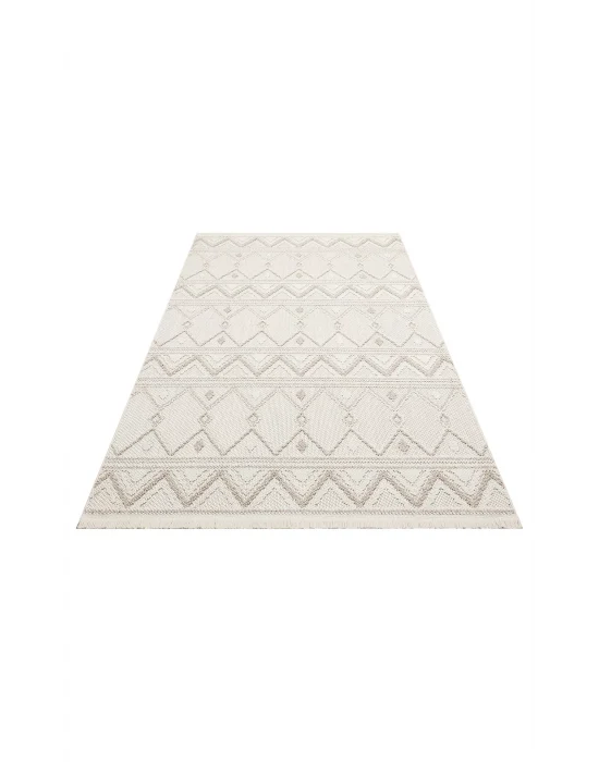 Motto MOT 03 White Beige Yumuşak Tuşeli Örgü Dokuma Modern Makine Halısı