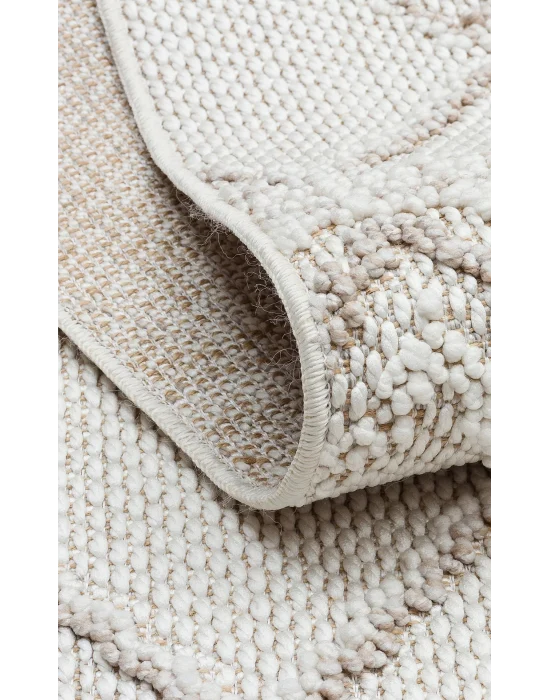 Motto MOT 03 White Beige Yumuşak Tuşeli Örgü Dokuma Modern Makine Halısı