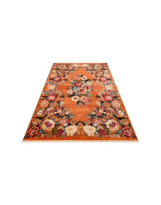 PIETRA HALI 0272 Sıcak Renk Tonlu Etnik Desenli Yumuşak Dokulu Makine Halısı