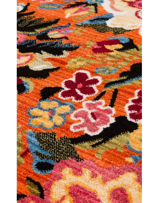 PIETRA HALI 0272 Sıcak Renk Tonlu Etnik Desenli Yumuşak Dokulu Makine Halısı