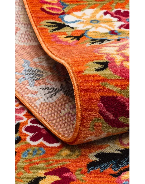 PIETRA HALI 0272 Sıcak Renk Tonlu Etnik Desenli Yumuşak Dokulu Makine Halısı