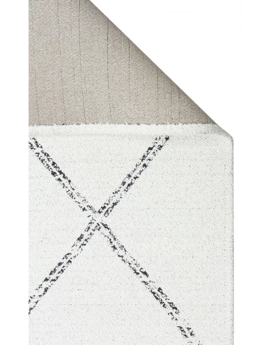 Nevada NVD 03 White Black Moroccon Tuşeli Hav Toz Vermez Kaymaz Tabanlı İnce Dokuma Modern Halı