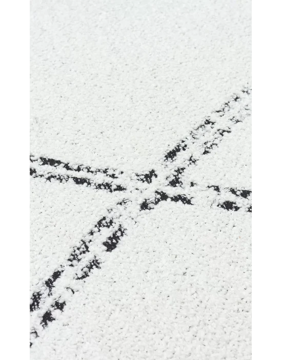 Nevada NVD 03 White Black Moroccon Tuşeli Hav Toz Vermez Kaymaz Tabanlı İnce Dokuma Modern Halı