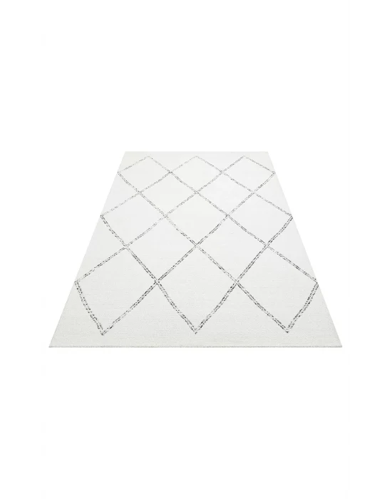 Nevada NVD 03 White Black Moroccon Tuşeli Hav Toz Vermez Kaymaz Tabanlı İnce Dokuma Modern Halı