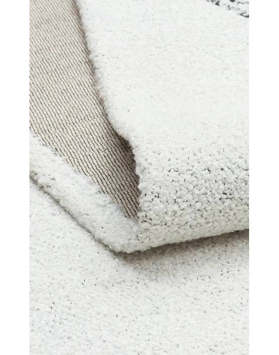 Nevada NVD 03 White Black Moroccon Tuşeli Hav Toz Vermez Kaymaz Tabanlı İnce Dokuma Modern Halı