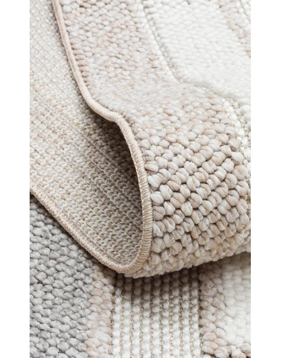 Motto MOT 04 Beige Grey Yumuşak Tuşeli Örgü Dokuma Modern Makine Halısı