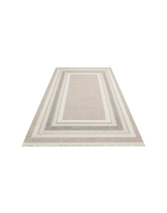 Motto MOT 04 Beige Grey Yumuşak Tuşeli Örgü Dokuma Modern Makine Halısı