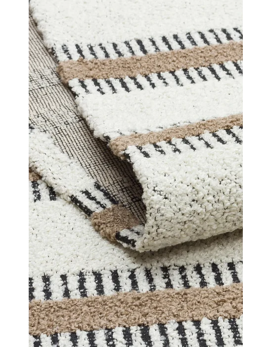 Nevada NVD 04 White Beige Moroccon Tuşeli Hav Toz Vermez Kaymaz Tabanlı İnce Dokuma Modern Halı