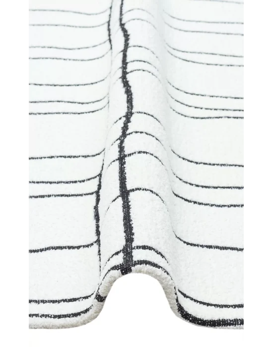 Nevada NVD 05 White Black Moroccon Tuşeli Hav Toz Vermez Kaymaz Tabanlı İnce Dokuma Modern Halı