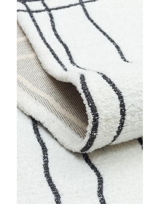 Nevada NVD 05 White Black Moroccon Tuşeli Hav Toz Vermez Kaymaz Tabanlı İnce Dokuma Modern Halı