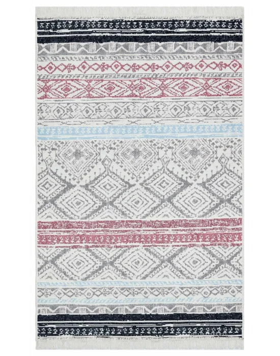 Arya Ar 04 Pink Aqua %100 Geri Dönüşümlü Pamuktan Çift Taraflı Yıkanabilir Modern Dekoratif Kilim