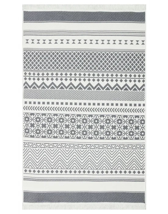 Arya Ar 07 Grey %100 Geri Dönüşümlü Pamuktan Çift Taraflı Yıkanabilir Modern Dekoratif Kilim