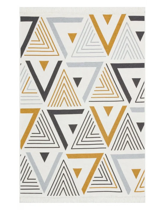 Arya Ar 18 Yellow Grey %100 Geri Dönüşümlü Pamuktan Çift Taraflı Yıkanabilir Modern Dekoratif Kilim