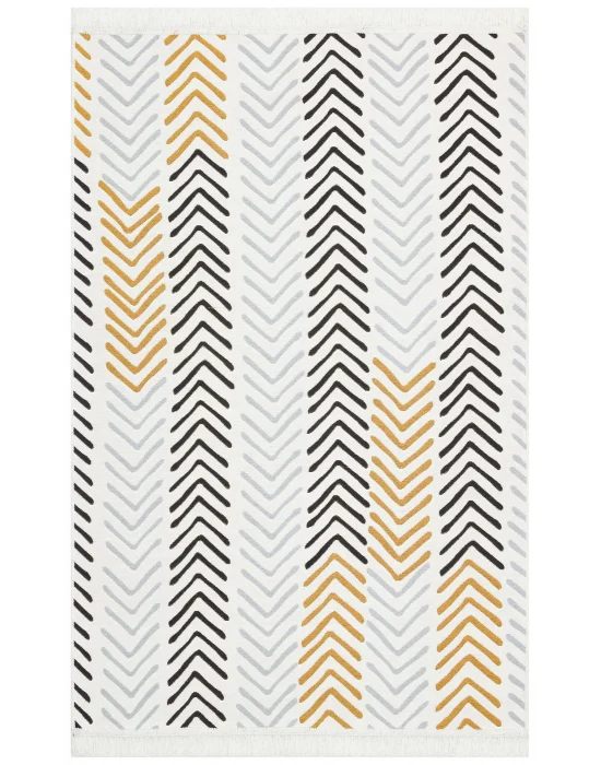 Arya Ar 19 White Black %100 Geri Dönüşümlü Pamuktan Çift Taraflı Yıkanabilir Modern Dekoratif Kilim