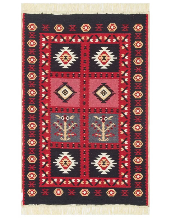 Arya Ar 28 Red %100 Geri Dönüşümlü Pamuktan Çift Taraflı Yıkanabilir Modern Dekoratif Kilim