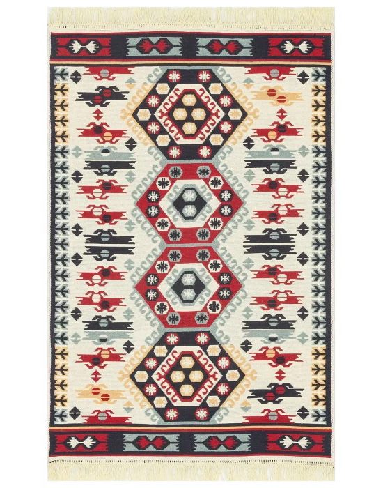 Arya Ar 30 Red %100 Geri Dönüşümlü Pamuktan Çift Taraflı Yıkanabilir Modern Dekoratif Kilim