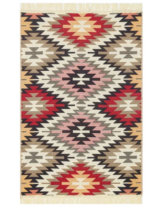 Arya Ar 33 Red %100 Geri Dönüşümlü Pamuktan Çift Taraflı Yıkanabilir Modern Dekoratif Kilim