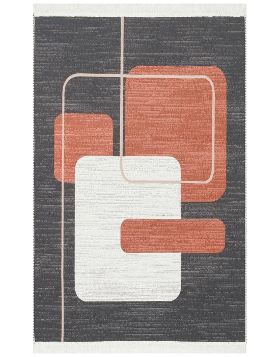 Arya Ar 36 Black Terra %100 Geri Dönüşümlü Pamuktan Çift Taraflı Yıkanabilir Modern Dekoratif Kilim