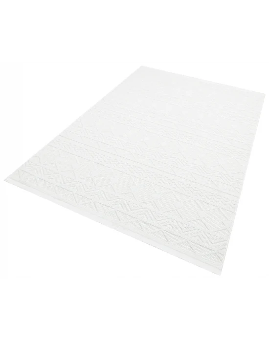 İnci 502 Beyaz Makinede Yıkanabilen Kaymaz Tabanlı İskandinav Desenli Makine Halısı