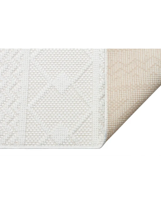 İnci 502 Beyaz Makinede Yıkanabilen Kaymaz Tabanlı İskandinav Desenli Makine Halısı