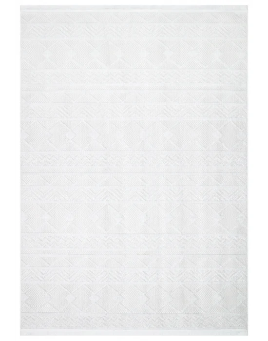 İnci 502 Beyaz Makinede Yıkanabilen Kaymaz Tabanlı İskandinav Desenli Makine Halısı