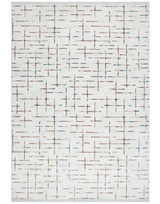 Moon 401 Beyaz Çok Renkli Dekoratif Makine Halısı