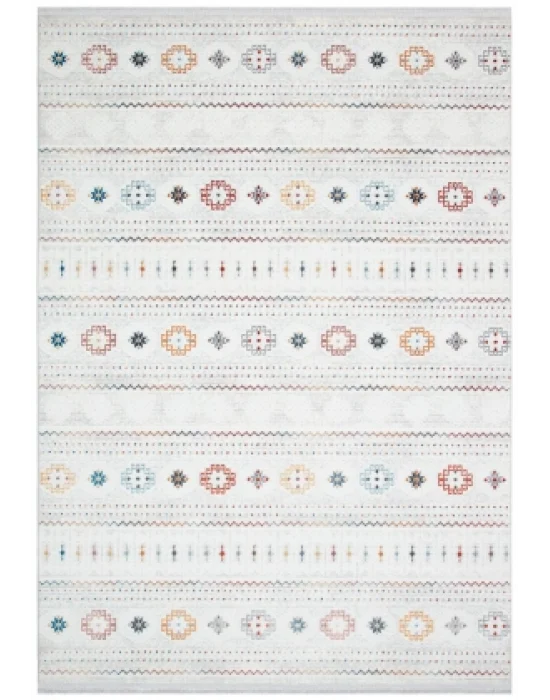 Moon 402 Beyaz Çok Renkli Dekoratif Makine Halısı