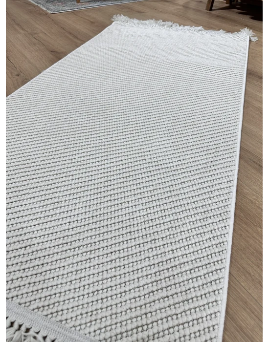 Melodi 31049A Beyaz Dekoratif Bukle İskandinav Desenli Makine Halısı