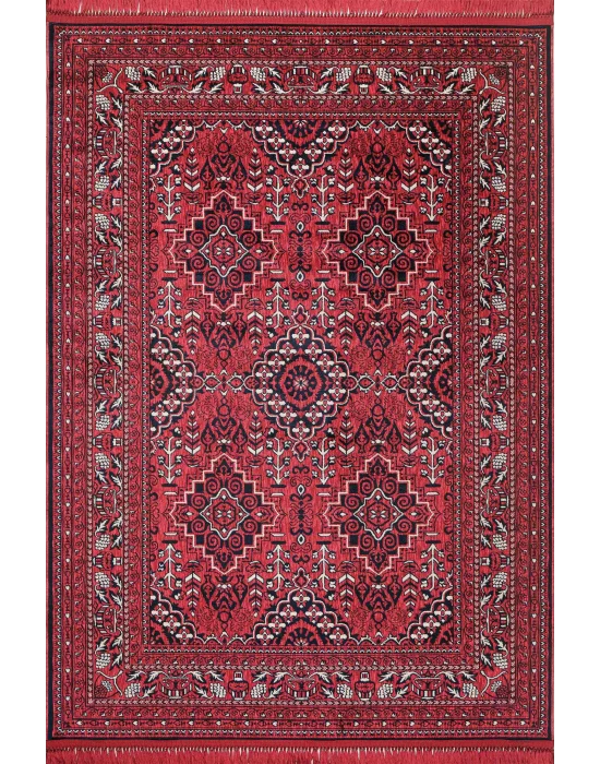 Afgan Plus 302 Kırmızı Etnik Afgan Desenli Makine Halısı