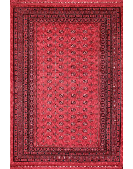 Afgan Plus 304 Kırmızı Etnik Afgan Desenli Makine Halısı