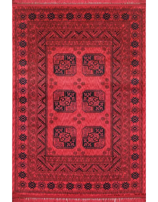 Afgan Plus 306 Kırmızı Etnik Afgan Desenli Makine Halısı