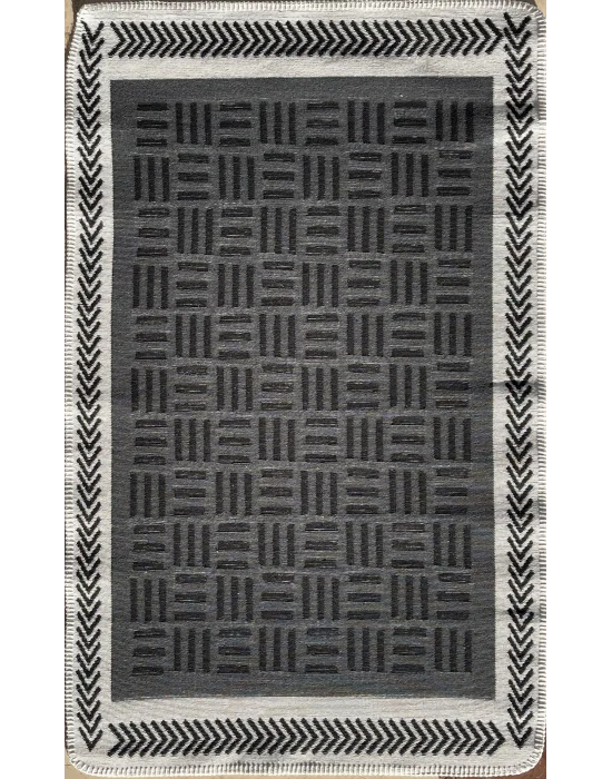 Arya Neo Arn 03 Antrasit White Yıkanabilir Kaymaz Tabanlı Modern Pamuk Kilim