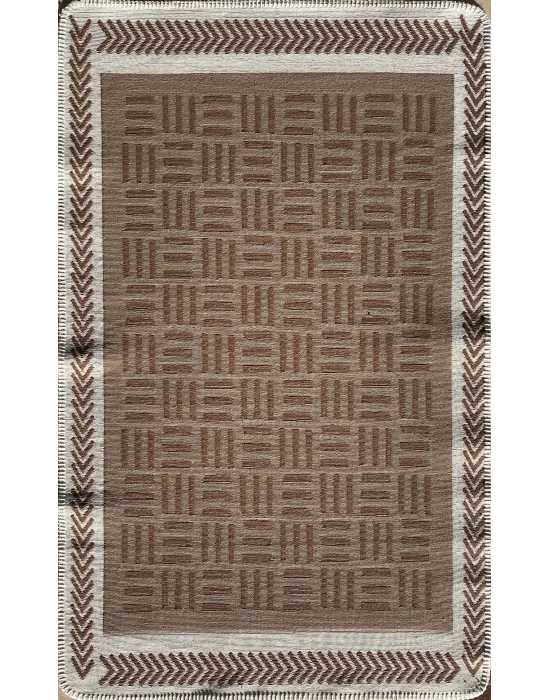 Arya Neo Arn 03 Brown White Yıkanabilir Kaymaz Tabanlı Modern Pamuk Kilim