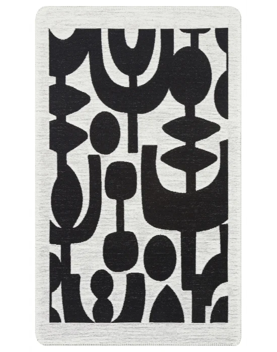 Arya Neo Arn 07 Whıte Black Yıkanabilir Kaymaz Tabanlı Modern Pamuk Kilim