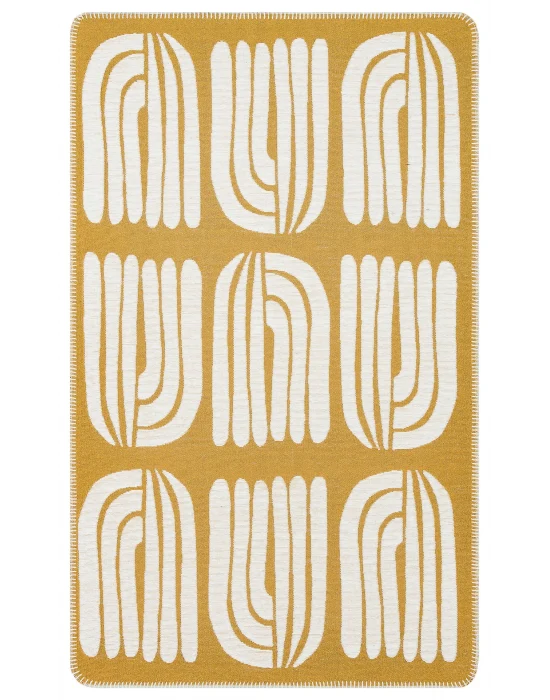 Arya Neo Arn 10 White Yellow Yıkanabilir Kaymaz Tabanlı Modern Pamuk Kilim
