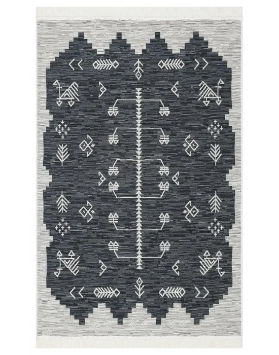 Arya Ar 23 Grey %100 Geri Dönüşümlü Pamuktan Çift Taraflı Yıkanabilir Modern Dekoratif Kilim