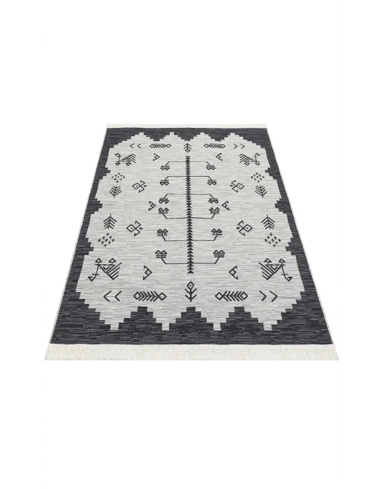 Arya Ar 23 Grey %100 Geri Dönüşümlü Pamuktan Çift Taraflı Yıkanabilir Modern Dekoratif Kilim