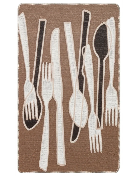 Arya Neo Arn 06 Brown White Yıkanabilir Kaymaz Tabanlı Modern Pamuk Kilim