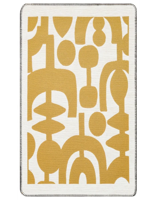 Arya Neo Arn 07 White Yellow Yıkanabilir Kaymaz Tabanlı Modern Pamuk Kilim