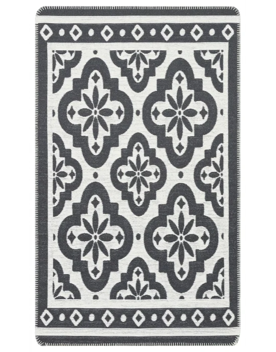 Arya Neo Arn 08 Antrasit White Yıkanabilir Kaymaz Tabanlı Modern Pamuk Kilim