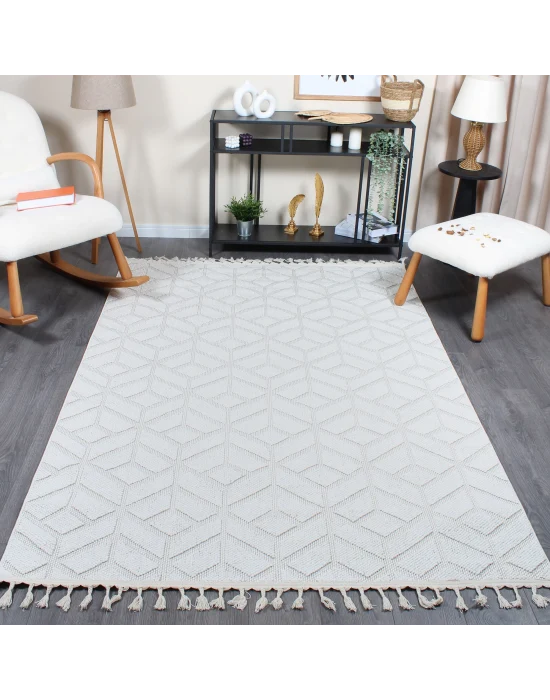 Boho BH-1 Krem Bukle Dokuma Modern Makine Halısı