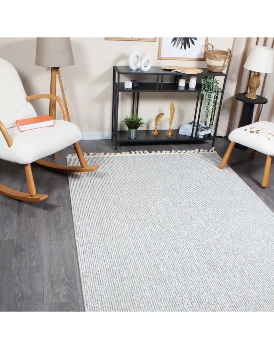 Boho BH-2 Gri Krem Bukle Dokuma Modern Makine Halısı