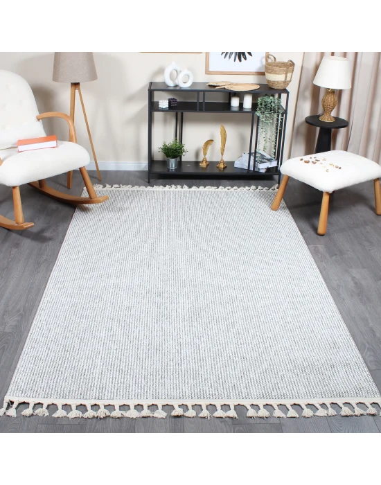 Boho BH-2 Gri Krem Bukle Dokuma Modern Makine Halısı