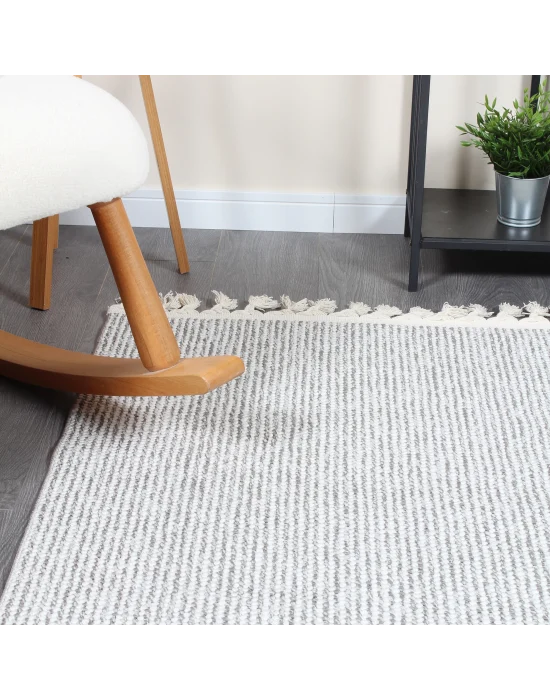 Boho BH-2 Gri Krem Bukle Dokuma Modern Makine Halısı