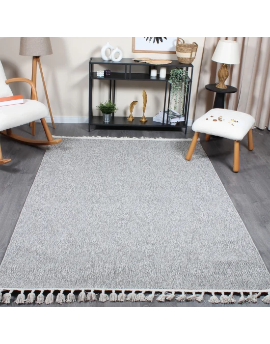 Boho BH-3 Gri Bukle Dokuma Modern Makine Halısı