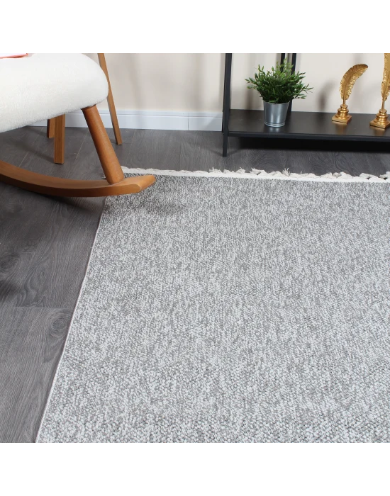 Boho BH-3 Gri Bukle Dokuma Modern Makine Halısı