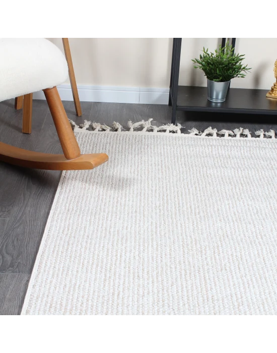 Boho BH-4 Bej Krem Bukle Dokuma Modern Makine Halısı